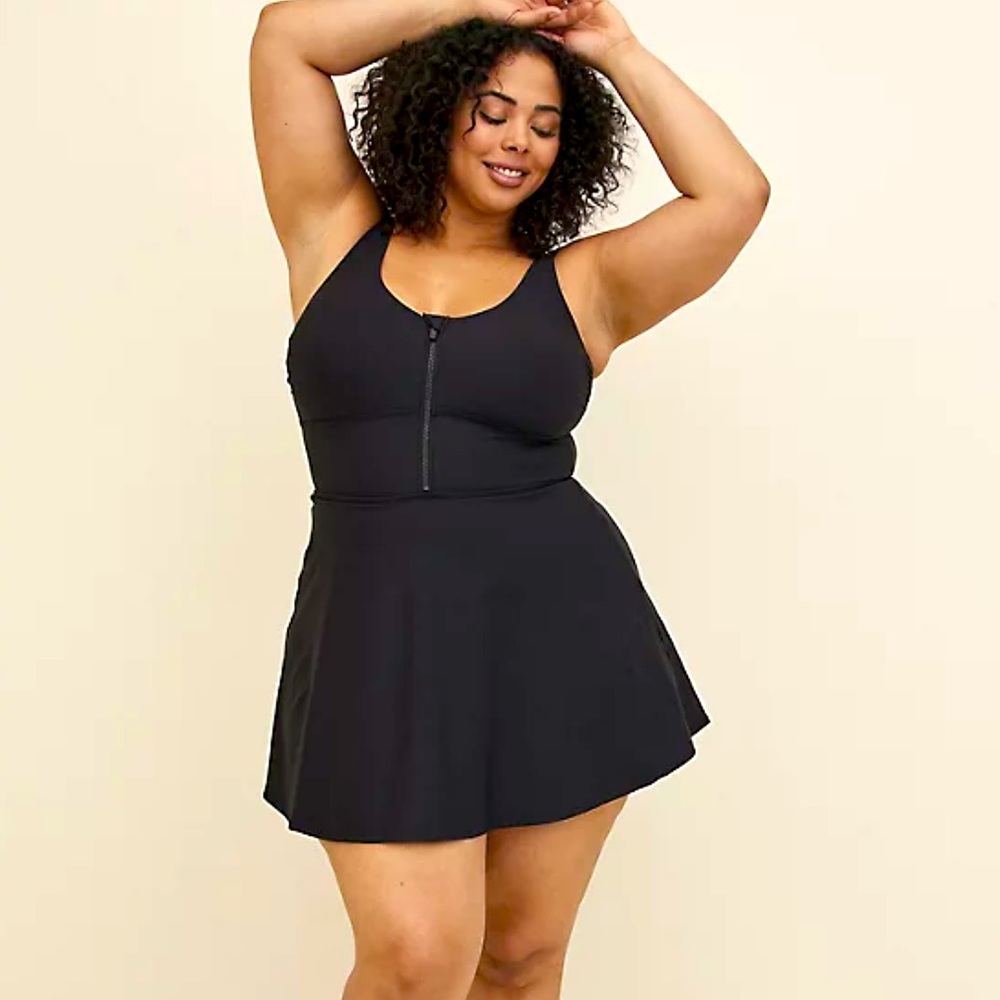 NWT CORSET SHAPE MID LENGTH SWIM DRESS - BLACK